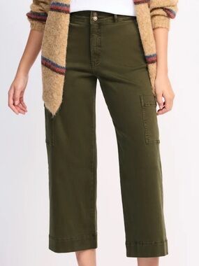 STUDIO BLUE Itzel Patch Pocket High Rise Ankle Wide Leg Jean Olive